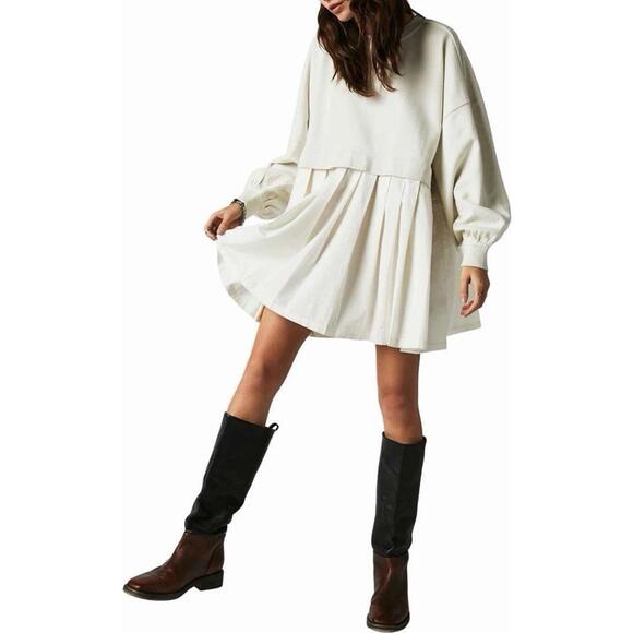 Free People Dresses & Skirts - New Free People Eleanor Layered Sweatshirt Minidress In Ivory Size L $128